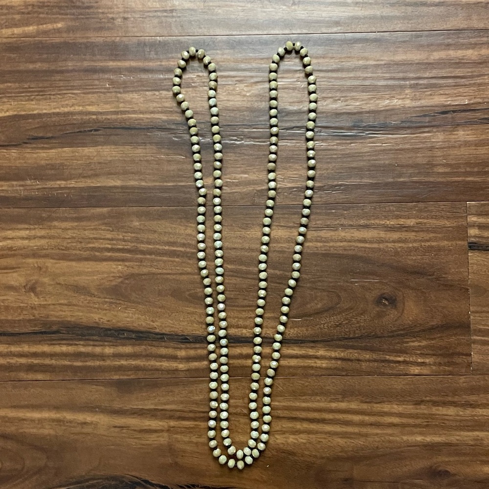 Olive green long beaded necklace, can be layered/wrapped twice